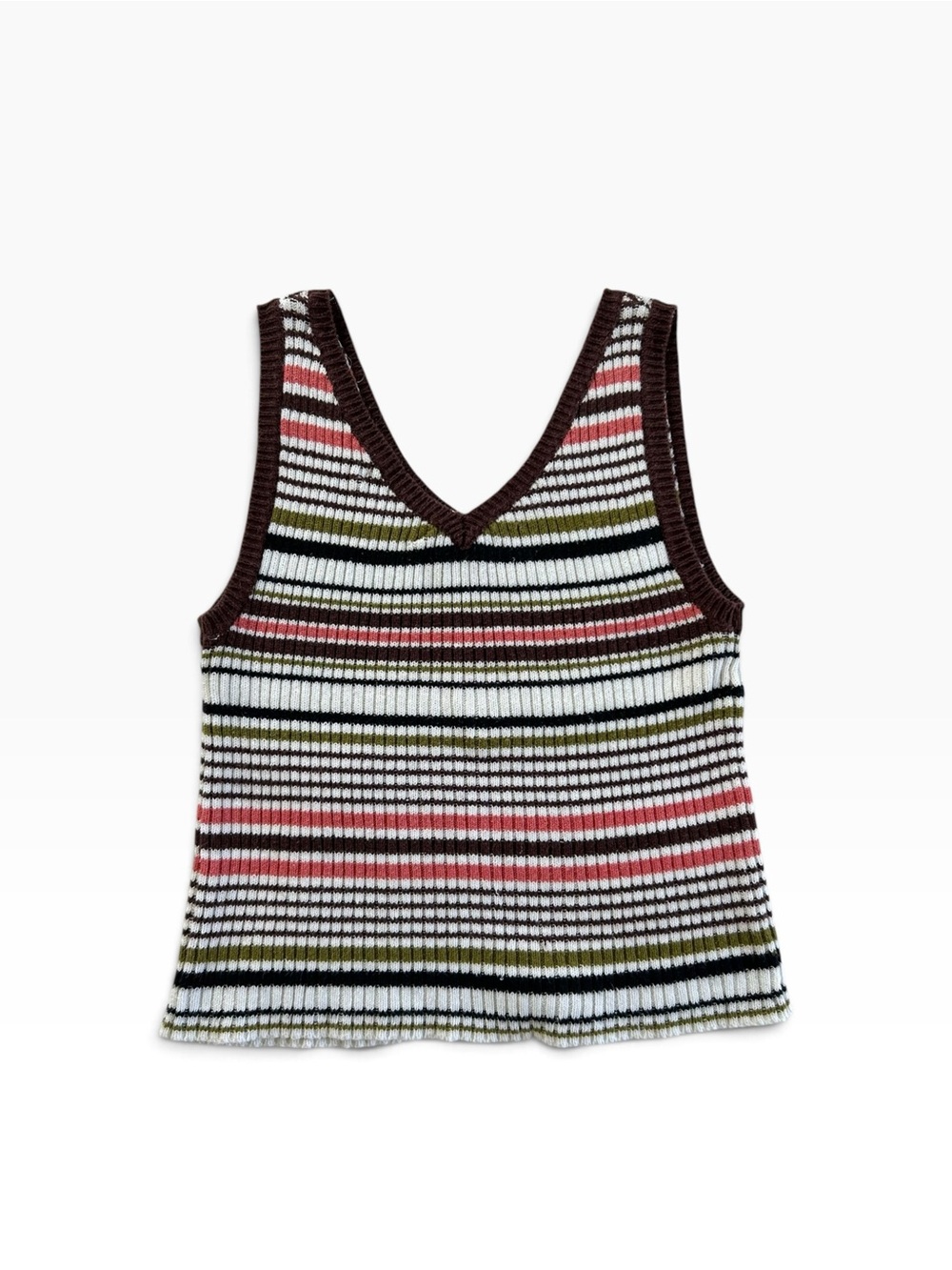 Vintage Striped Ribbed V-Neck Knit Tank Top